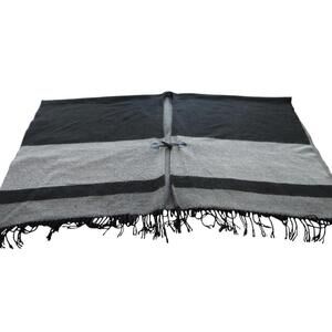 Black and Gray Women's Wool Wrap Shawl with Toggle Closure